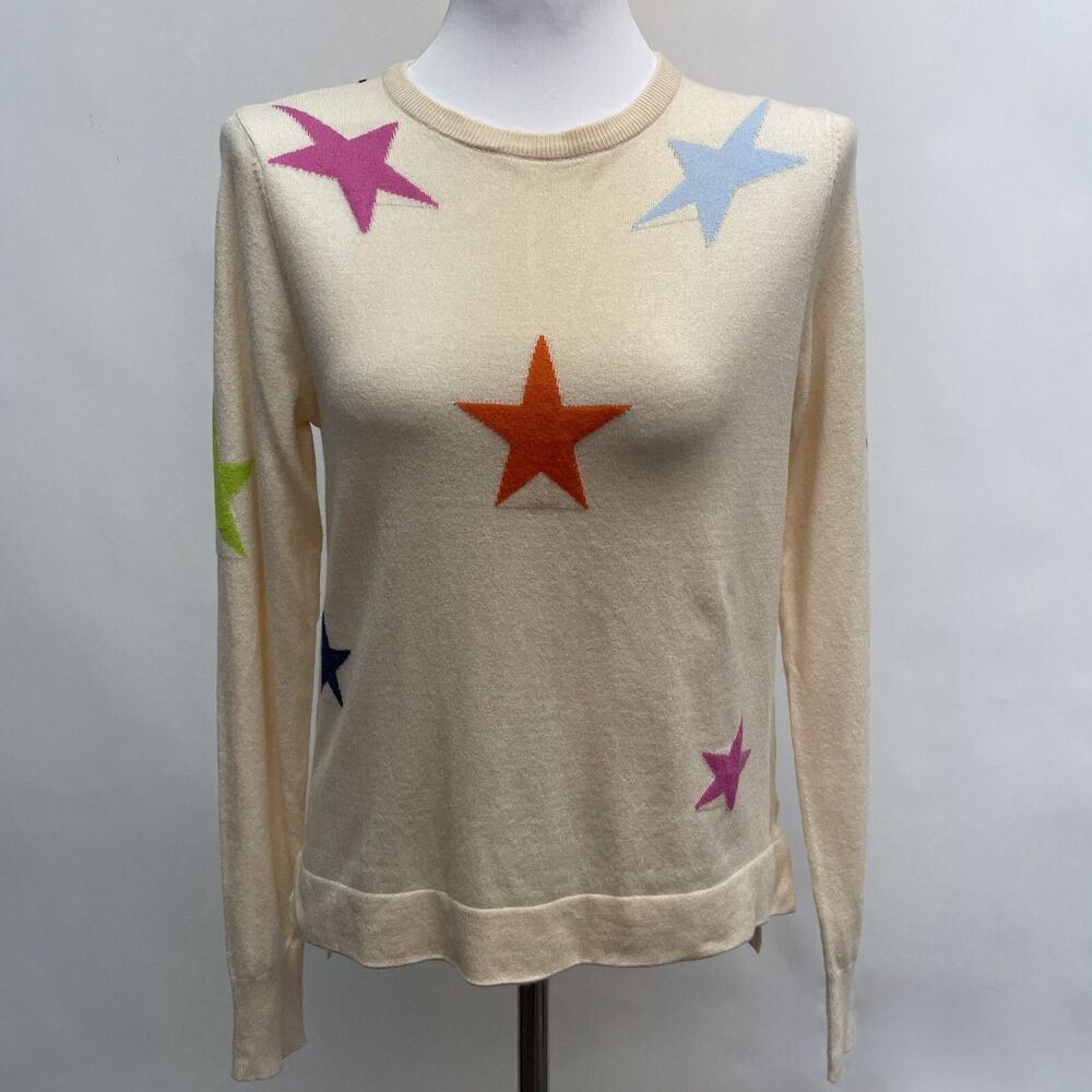 THML Women's Sweater X-Small Small‎ Beige Stars Viscose Blend